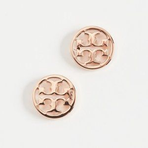 Tory Burch Logo Circle Rose Gold Stud Earrings (Rose Gold-Plated)